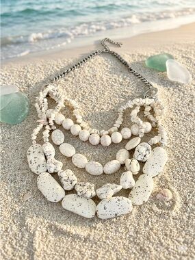 Layered White Howlite Statement Necklace - Beach Inspired Multi-Strand